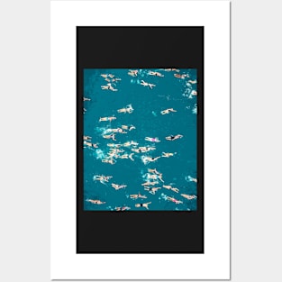 Coastal, Swimming people, Blue water, Beach art Sea, Ocean, People, Modern art, Wall art, Print, Minimalistic, Modern Posters and Art